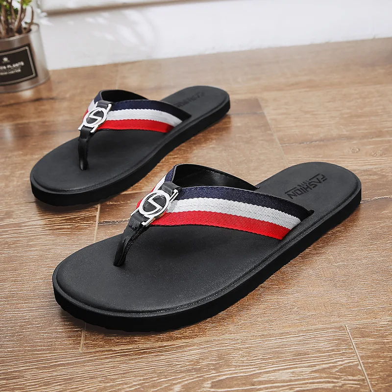 Men Slippers Outside Beach Button Flat Flip-flop 2024 Summer Casual Slippers Indoor Home Male Anti-slip Shoe Thong Sandal Zaptos