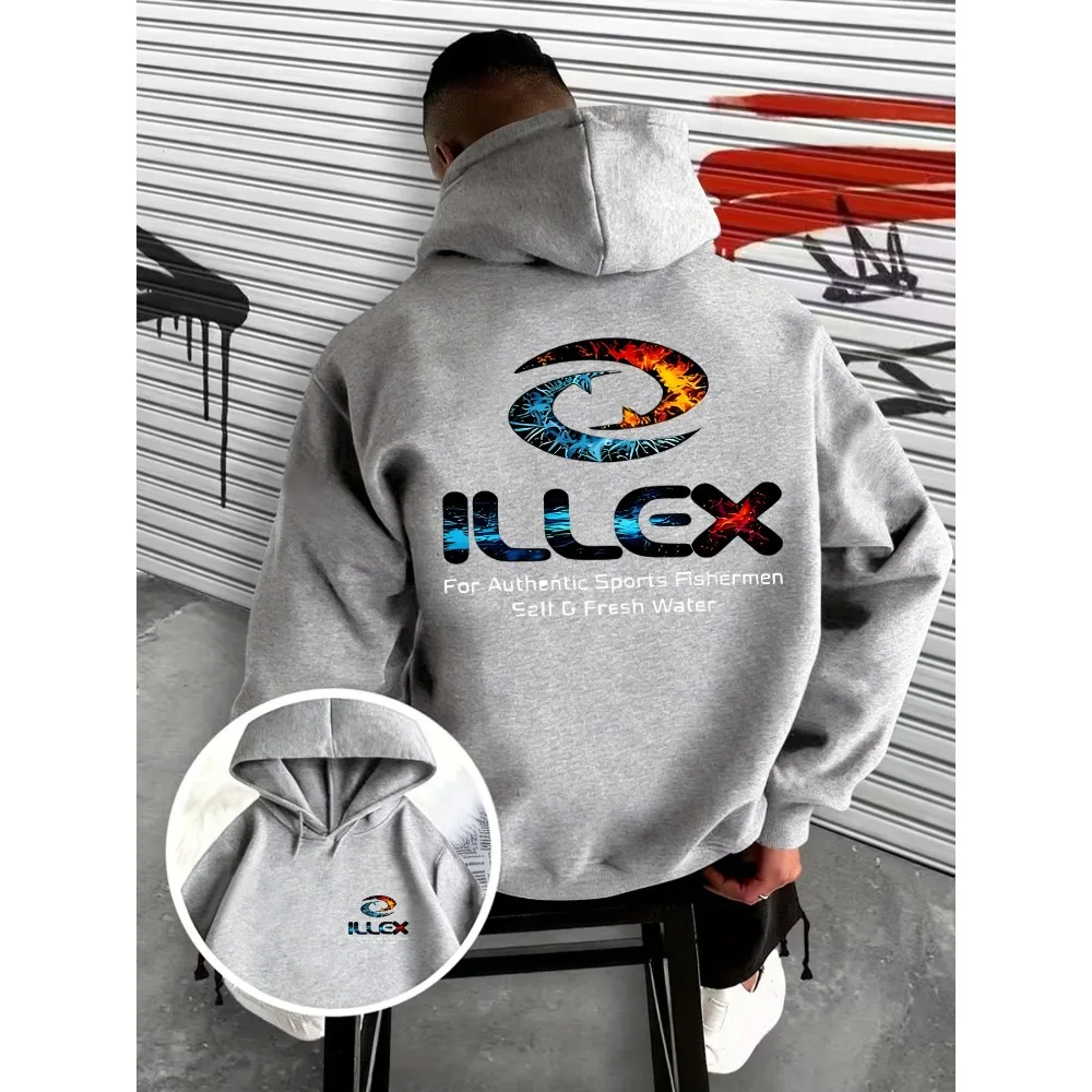 Korean Hot ILLEX Fishing Angler Graphic Hoodie Unisex Salt Fresh Water Front Back Print Loose Hooded Pullover Streetwear