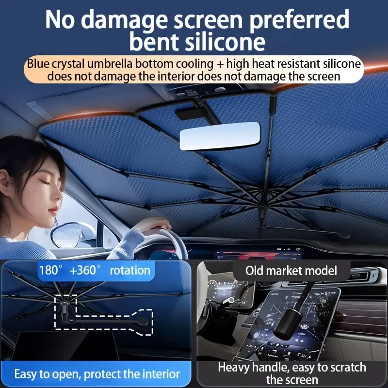 

360° rotatable & bendable car sunshade, foldable & portable, UV-proof & durable, fits most cars, blocks heat & glare in summer