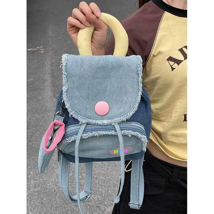 JAIERDI Denim Mini Backpack Women New Vintage Harajuku Cute Backpacks Ladies Fashion Retro Casual Blue Y2k Mochila Aesthetic