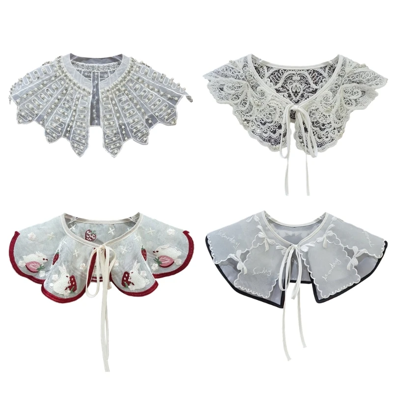 

Embroidery Elegant Capelet Mini Shawl Detachable Rhinestones Beading Fake Collar