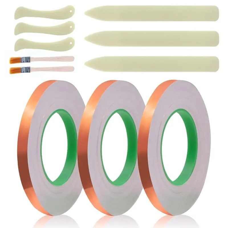 

Special Offer~7/32Inch Back Copper Foil Tape Backed Copper Foil For Stained Glass 3 Rolls 55Yards Tapes With Scrapers And Brush
