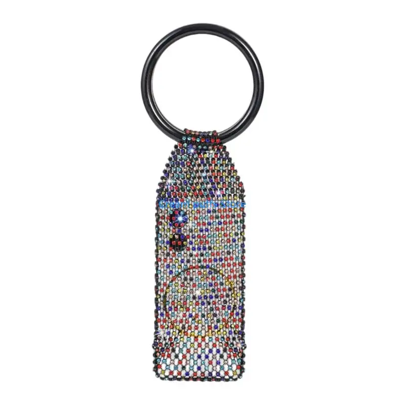 50LE Trendy Resin Handle Handheld with Sparkling Rhinestones Decoration Phone Bag For Women And Girls