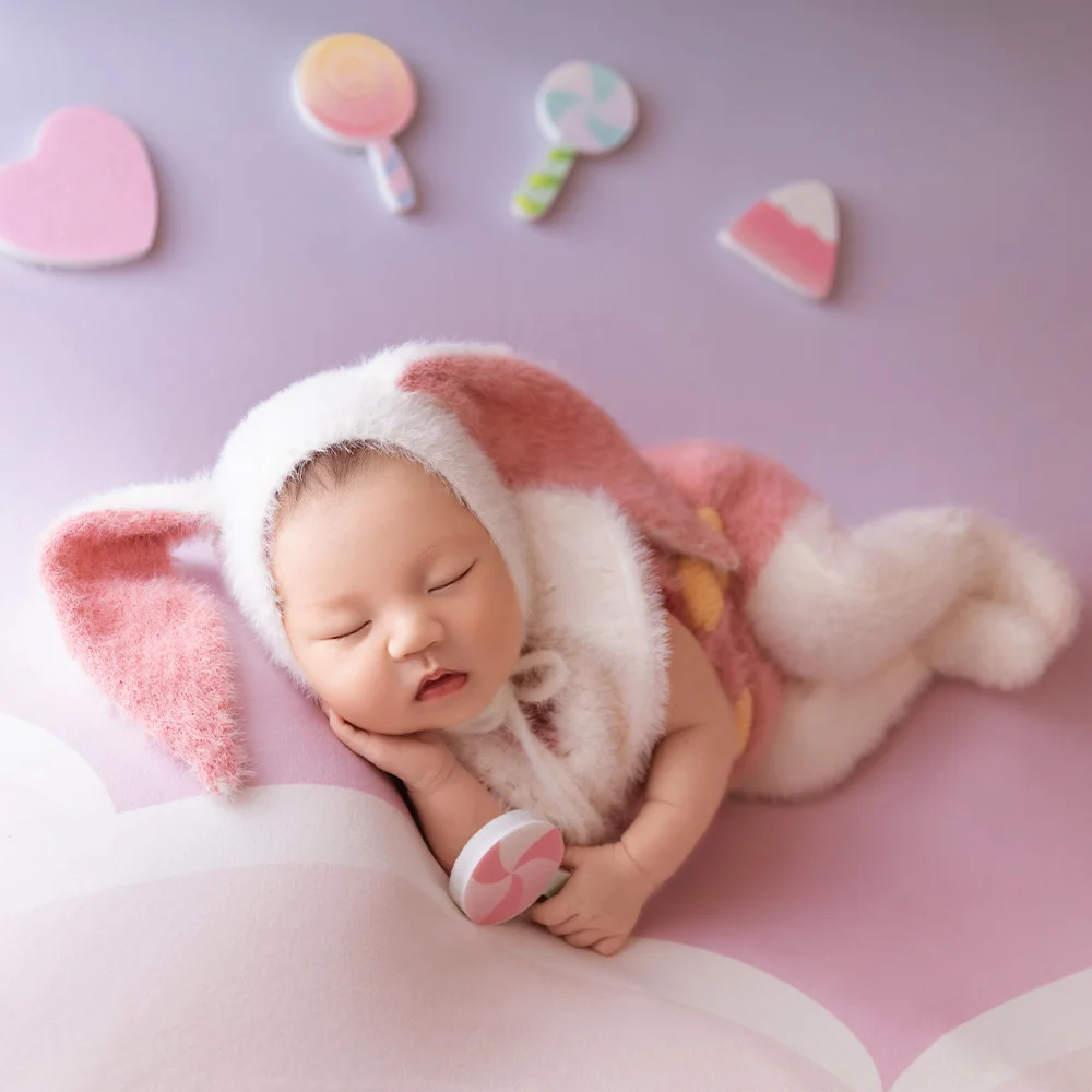 Conejo de peluche para recién nacido, ropa de fotografía para niños, piruleta, helado, accesorios de amor, accesorios de sesión de fotos de estudio para niña