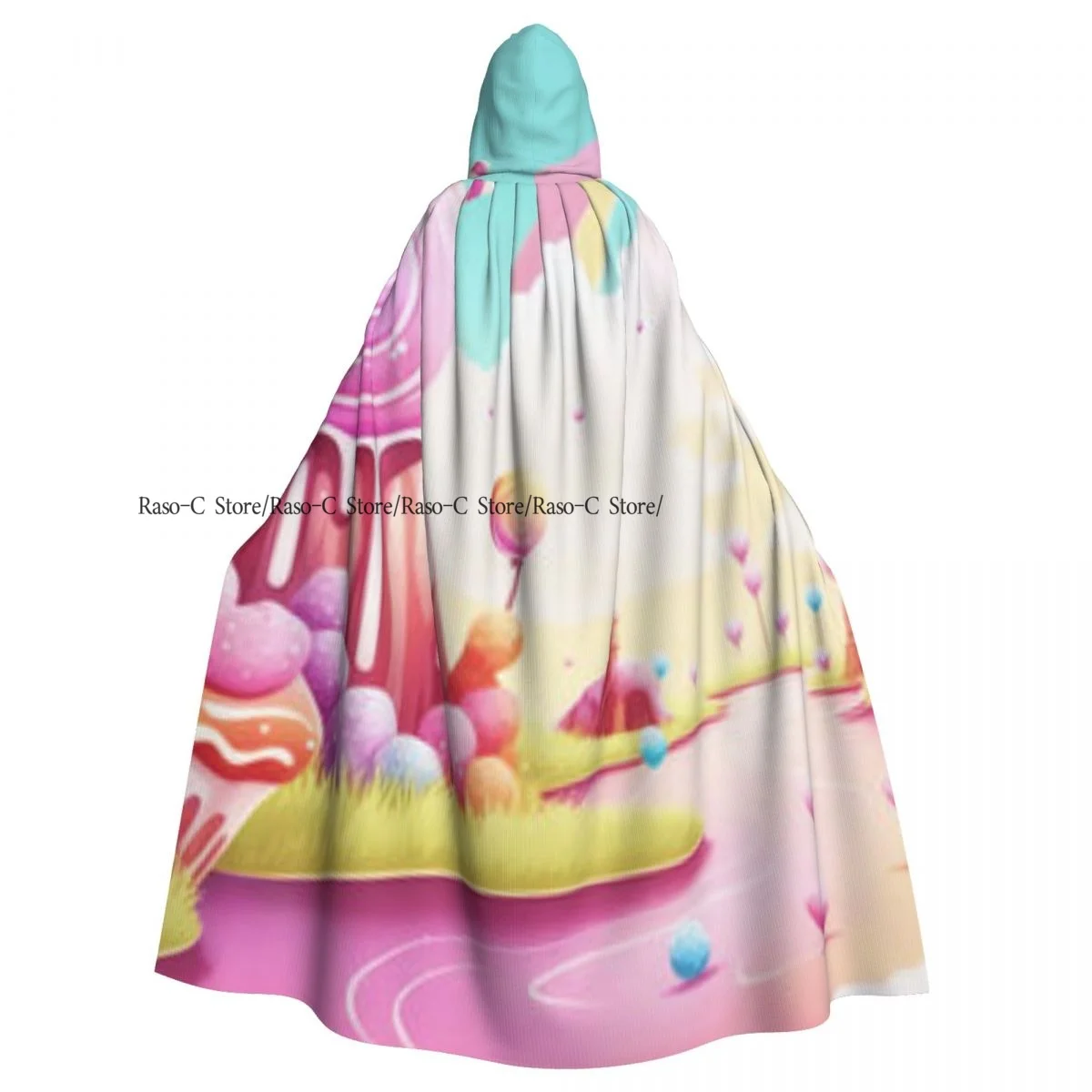 Unisex Witch Party Reversible Hooded Adult Vampires Cape Cloak Landscape Of Sweet Cupcakes With Gingerbread Rainbow Pastel