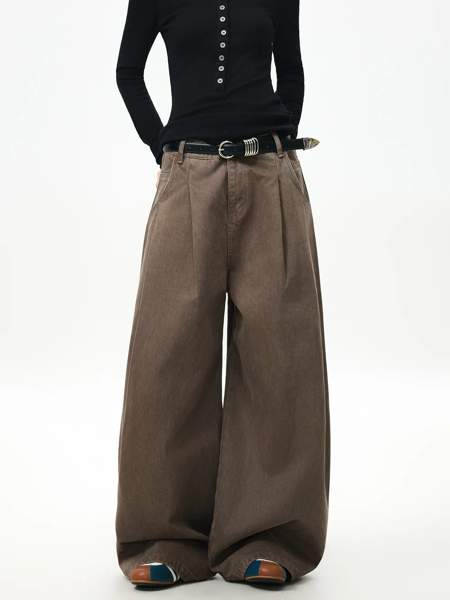 

Широкие джинсы Waed для женщин, свободного кроя, драпированные, для уличных танцев, винтажные, в американском стиле, повседневные брюки от WILDAZI