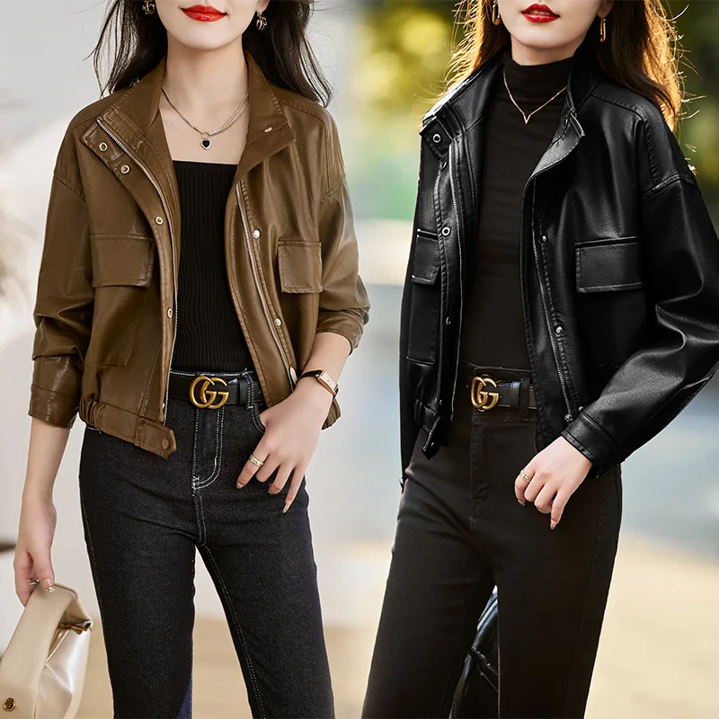 Red Sheepskin Leather Coat for Women's Spring and Autumn 2024 New Design Sense Small Casual Top Short Suit Coat