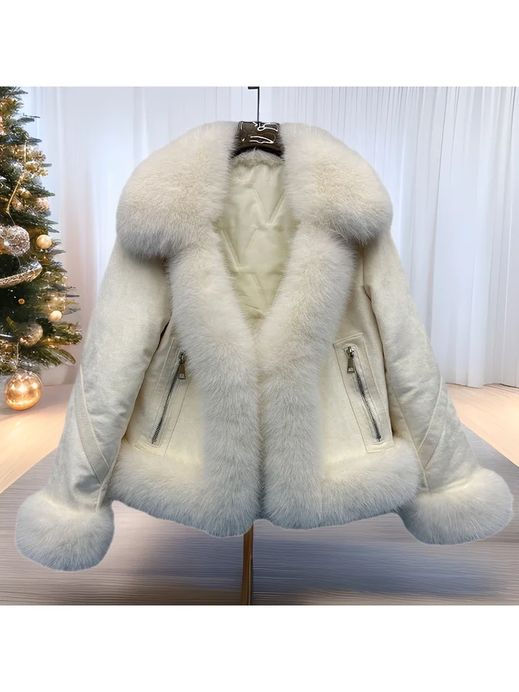 

European American Exquisite Socialite Short Solid Color Faux Fur Elegant Fashion Comfortable Lapel Zipper Pocket Commuting Coat