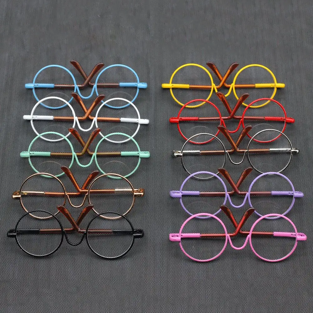 Cute Suit For 12/18 Inch Small Eyeglass Colorful Miniature Eyewear Doll Glasses Metal Frame Round-Shaped Clear Lens