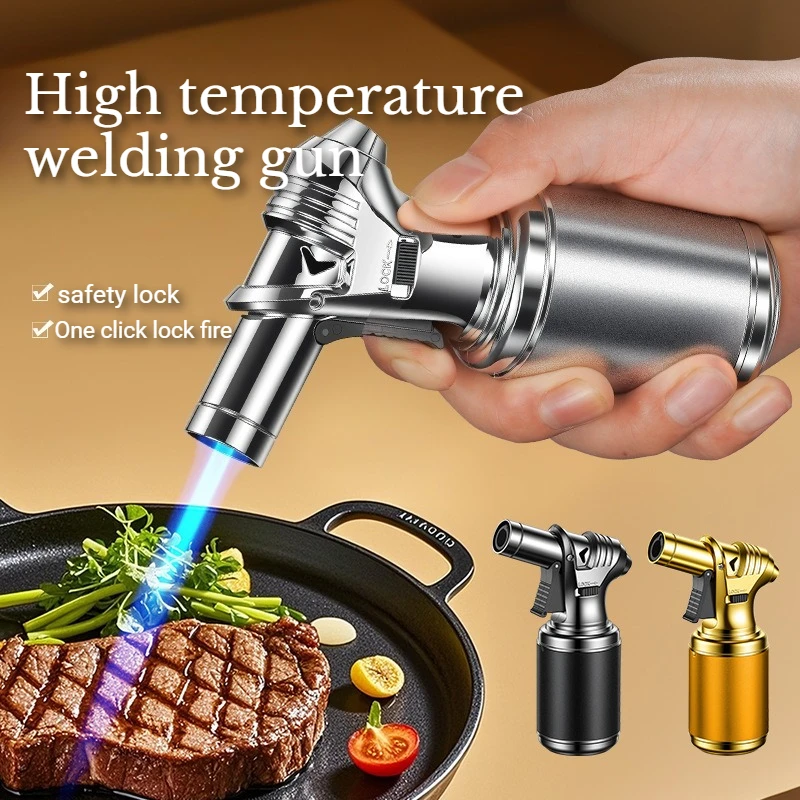

Metal Spray Gun Inflatable Lighter Windproof Blue Flame High Temperature Direct Punch Durable Cigar Moxibustion Barbecue Igniter