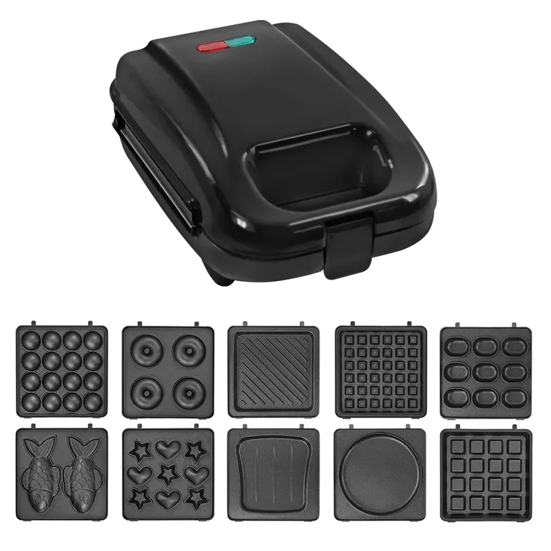 

10-in-1 Electric Sandwich Waffle Maker with Removable Plates, for Bubble Waffle, Donut, Breakfast, Custom Christmas Desserts
