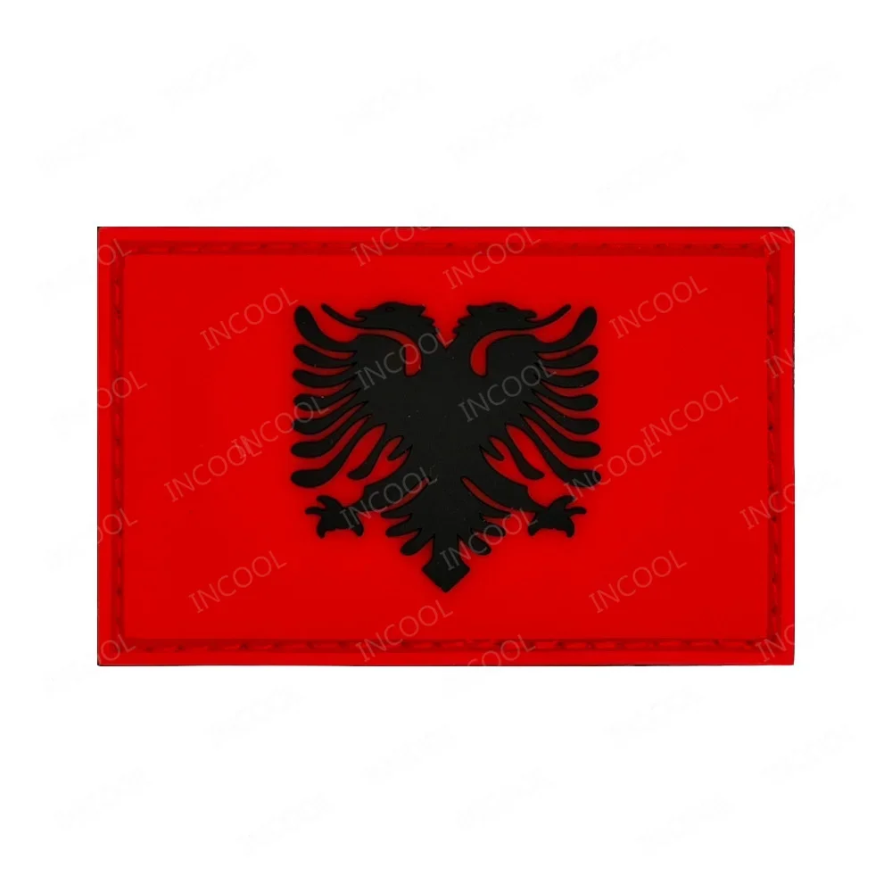 Albania PVC Rubber Flag Patch Albanian Flags Embroidered Patches Shoulder Hook Loop Decorative Appliques For Clothing Backpack