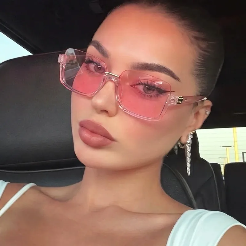 Half Rim Square Sunglasses Women Vintage Trendy Colorful Shades Luxury Eyewear Y2K Fashion Sun Glasses UV400 Protection