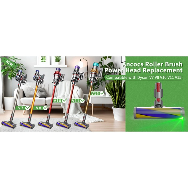 استبدال رأس فرشاة دوارة لديسون ، أجزاء فراغ مع ضوء ليزر أخضر ، ملحقات أرضية ، Dyson V7 ، V8 ، V10 ، V11 ، V15