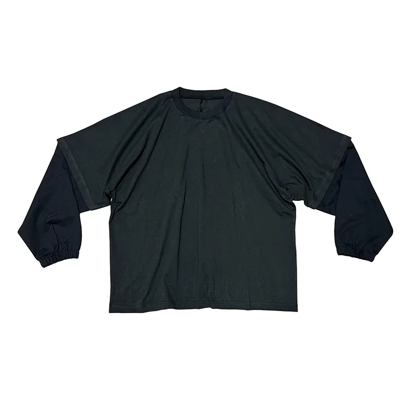 KANYE WEST T-Shirt Kanye West Style Solid Color Minimalist Fake Two-Layer High Street Streetwear Men's Shirts Long Sleeve