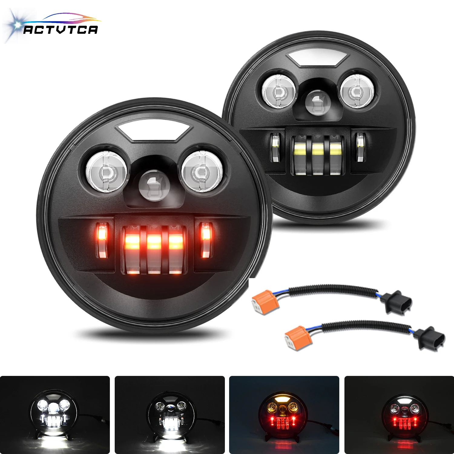 7 Inch Round LED Headlight For Wrangler Jeep Headlights White Red DRL Turn Signal Lamps Motorcycle H4 Headlamp 200W 128000LM
