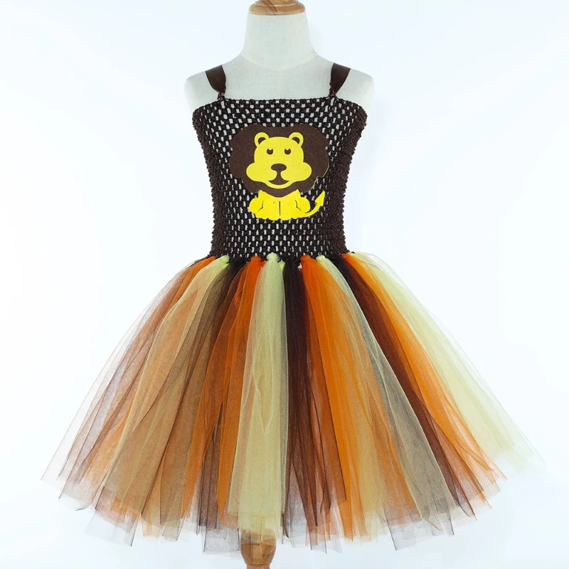 Whimsical Savannah Lion Tiered Ball Gown Wildlife Themed Mesh Tutu for Jungle Gathering Halloween Parade Masquerade Photography