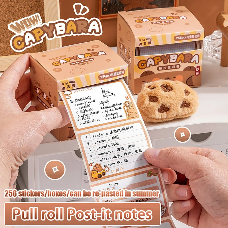 Kawaii Kapibala Sticky Notes, Creative Pull-Out Tearable Notepad, Multifuncional Sticky Note Estacionário, Presentes para Estudantes, 256 Folhas
