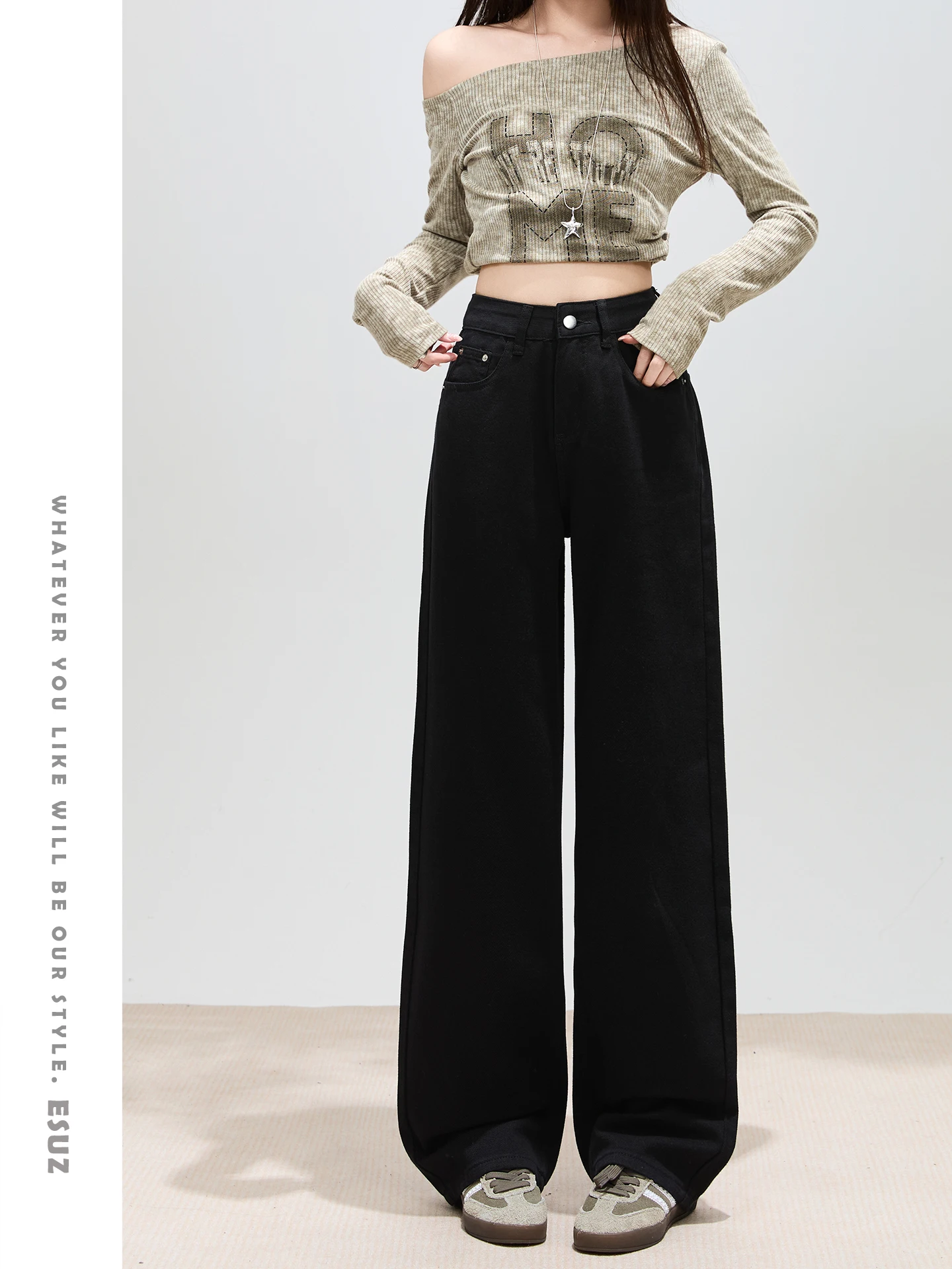 

Offcat High Waist Wide Leg Jeans Women's Loose Fit Black Casual Jeans Spring 2026 Slimming Loose Drapey Skinny Version