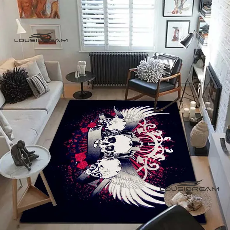 

Gothic skulls Carpet and Rug dark winged skull flannel living room bedroom large area soft carpet home children's room floor mat