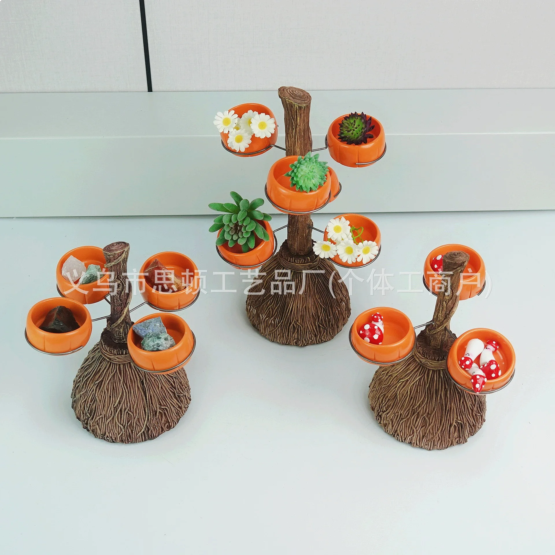 Halloween Broom Pumpkin Cup Resin Ornament Decorative Storage Tray Creative Design