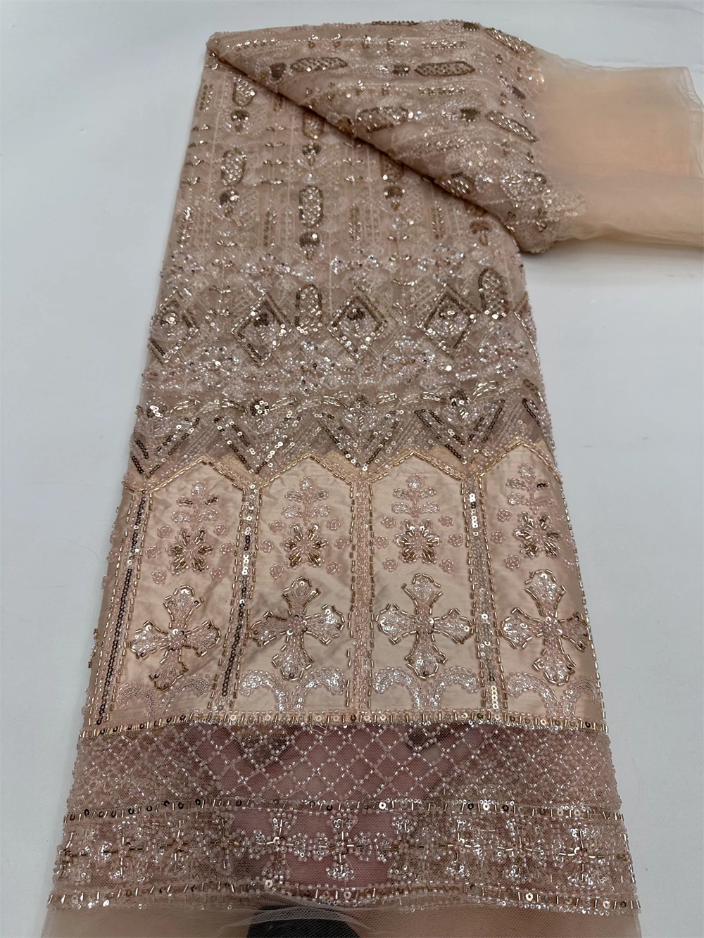 

Элитная африканская кружевная ткань 2026: высококачественные кружева с пайетками и бисером для нигерийских свадеб, французский тюль для шитья