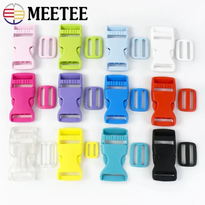 2/5Sets 15/20/25mm Colored Plastic Webbing Adjust Buckle Tri-Glide Slide Release Clasp Backpack Belt Pet Collar Hook Material