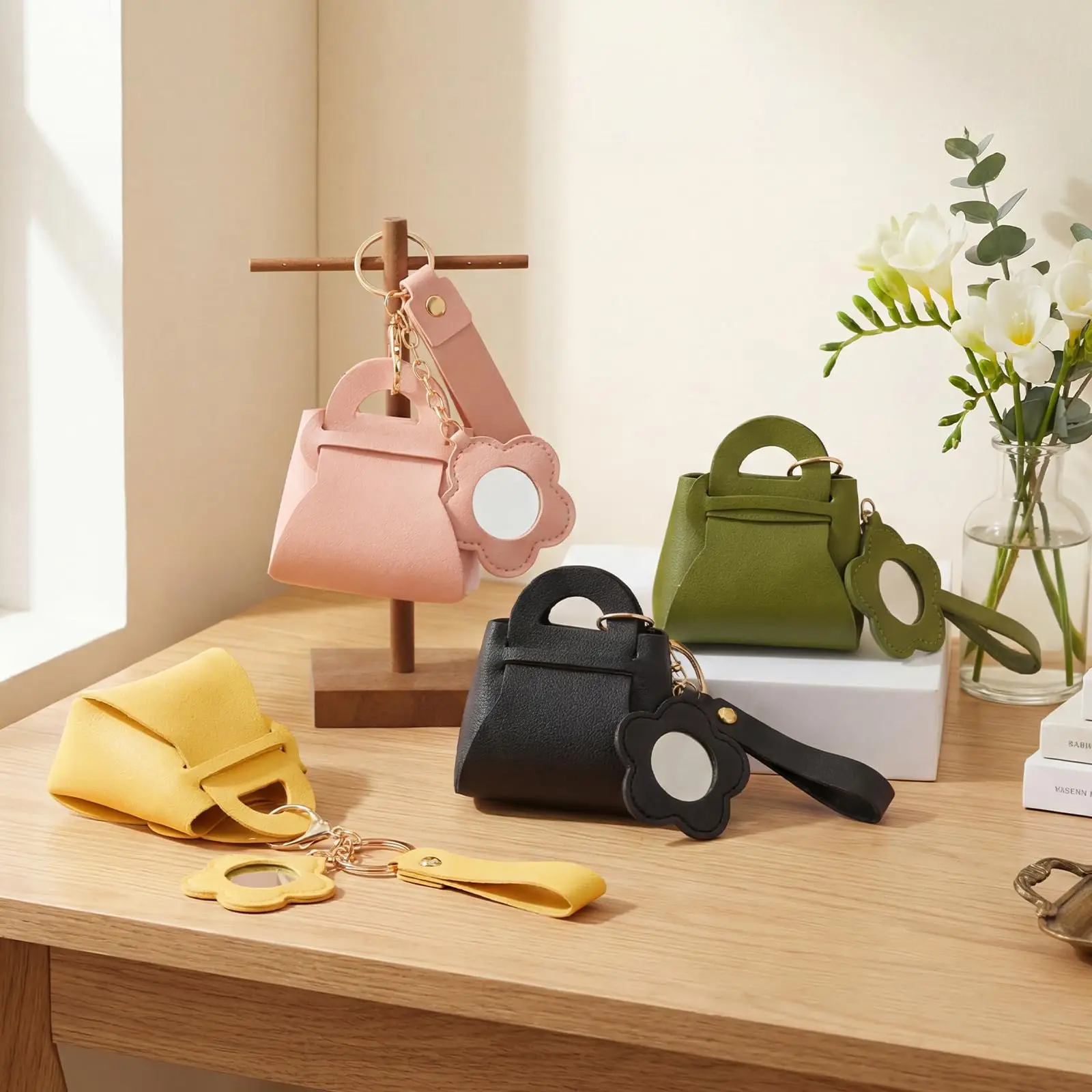 coin purse mini backpack keychain 1Pc Mini Backpack Keychain Creative Pu Leather Women Clutch Bag Shaped  Keychain With Mirror Cute Coin Purse Pendant Gifts
