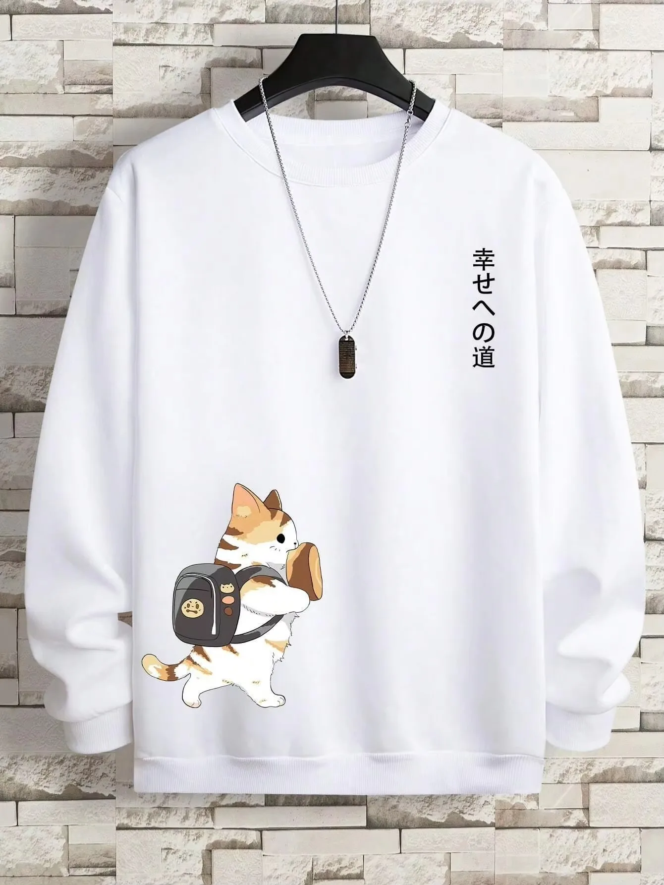 High Quality Street Casual Unisex Hoodie Cute Cartoon Cat Graphic Sweatshirt Plus Size Warm Soft Loose Crew Neck FleeceWomenTops