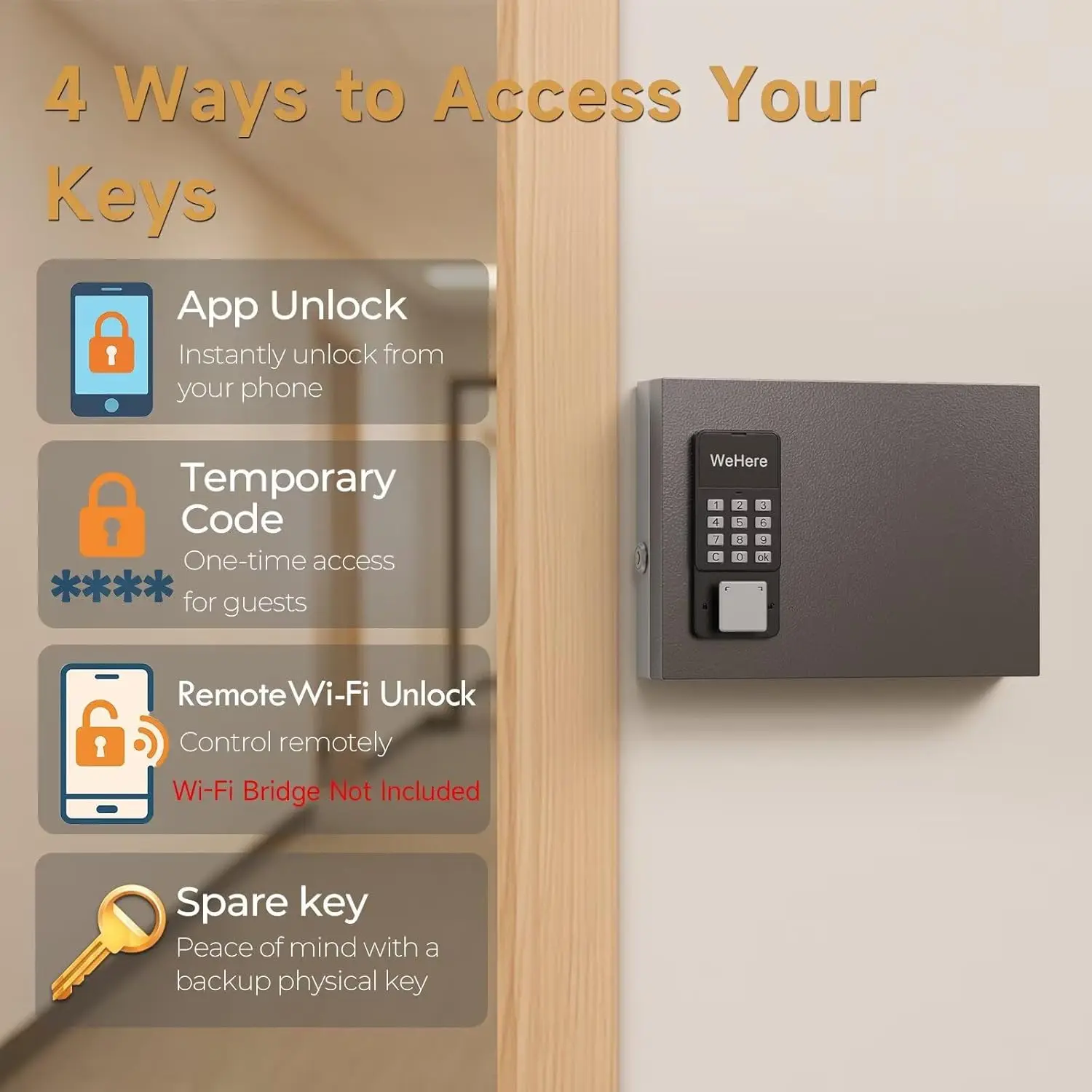 16 Keys Wall Mount Key Safe Box with Drop Slot Smart Key Storage Remote Control Password Box Bluetooth Code Unlock with OTP App
