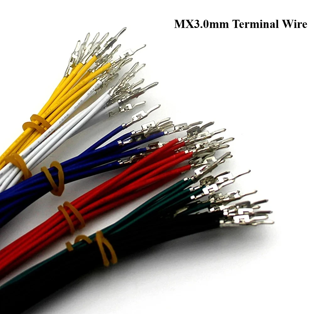 100PCS MX3.0 Male Female Terminal Single head 1007-20AWG Line Wire Tail Tinned Single Wire Harness Length 20CM