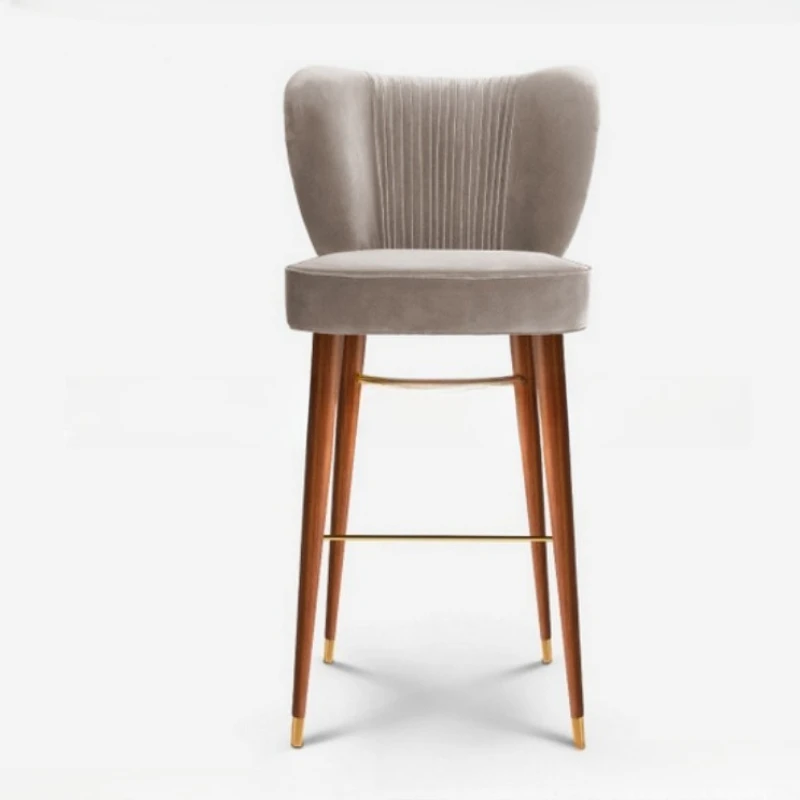 

New Solid Wood Bar Chair Furniture Fashion Flannel Fabric Bar Hotel Leisure Front Desk High Chair