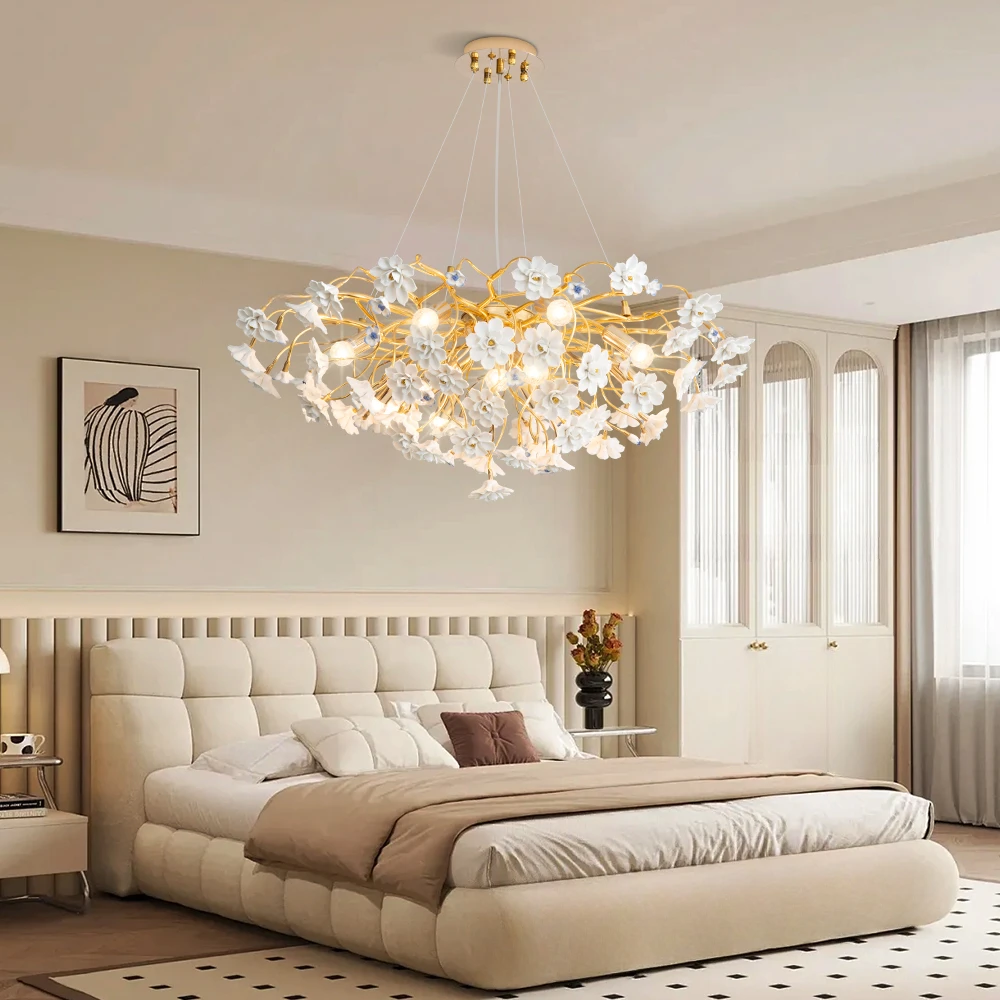 French Flower Ceiling Chandelier Girls Bedroom Living room Ins Creative Hanging Chandelier Pendant Lamp Dining Room