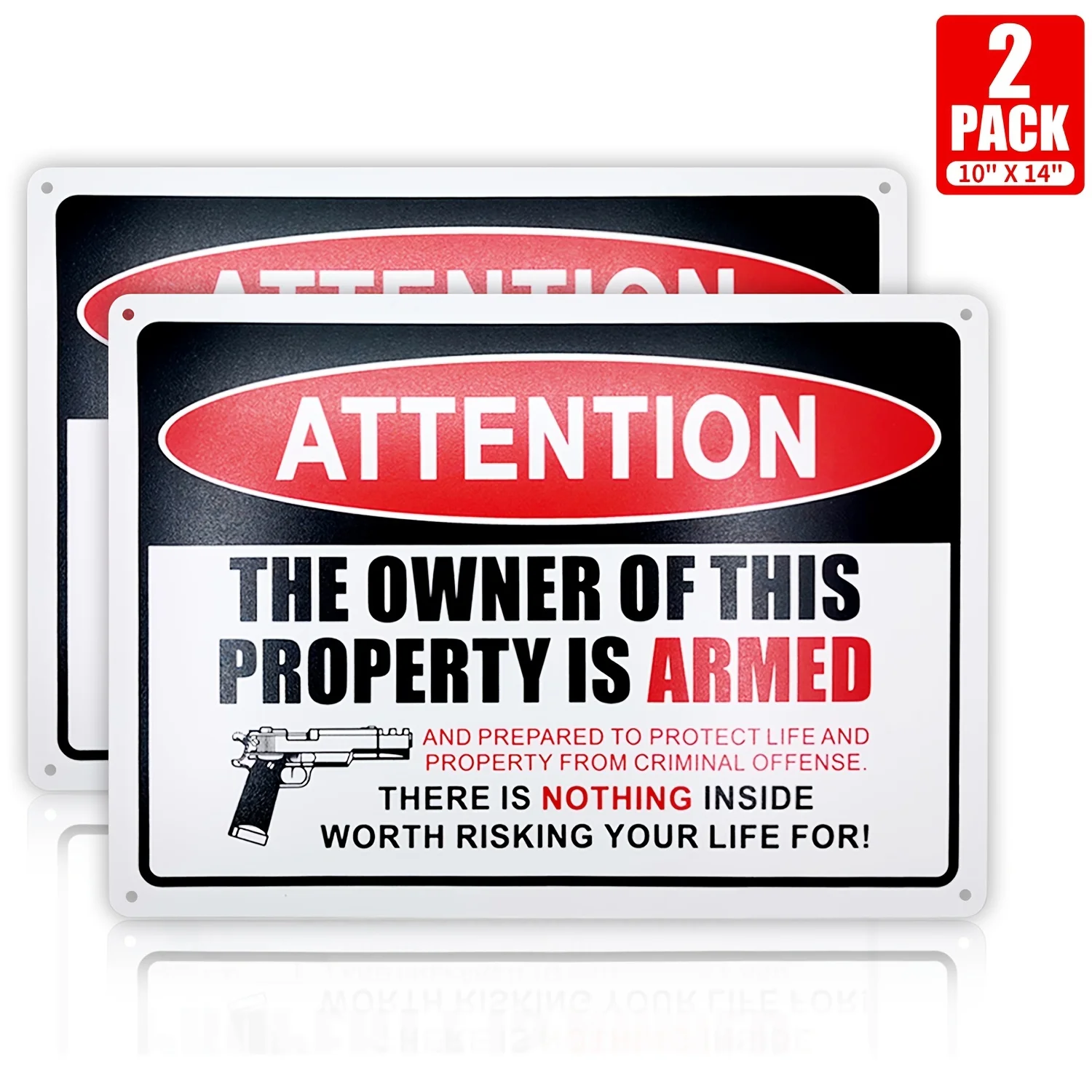 Armed Property Security Signs - 10x14 Rust-Free Aluminum, UV Ink Printing - Indoor/Outdoor Use for Home