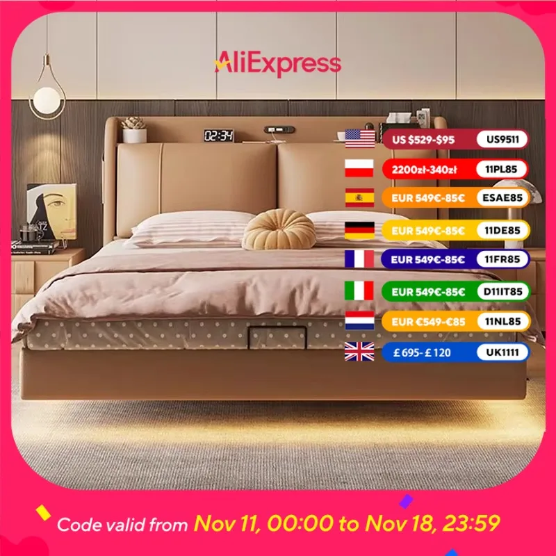 

Princess Comforter Double Bed Waterproof Luxury King Size Double Bed Living Room Bedframe Lit 2 Personnes Home Furniture