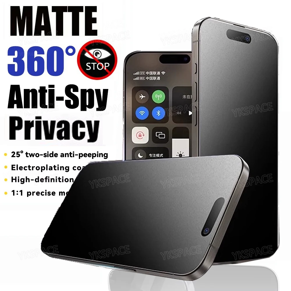 2 pièces mat givré 360 ° Verre trempé Anti-espion de confidentialité pour iPhone 17 Air 16 15 14 Plus 13 12 11 Pro XS MAX XR Protecteur d'écran