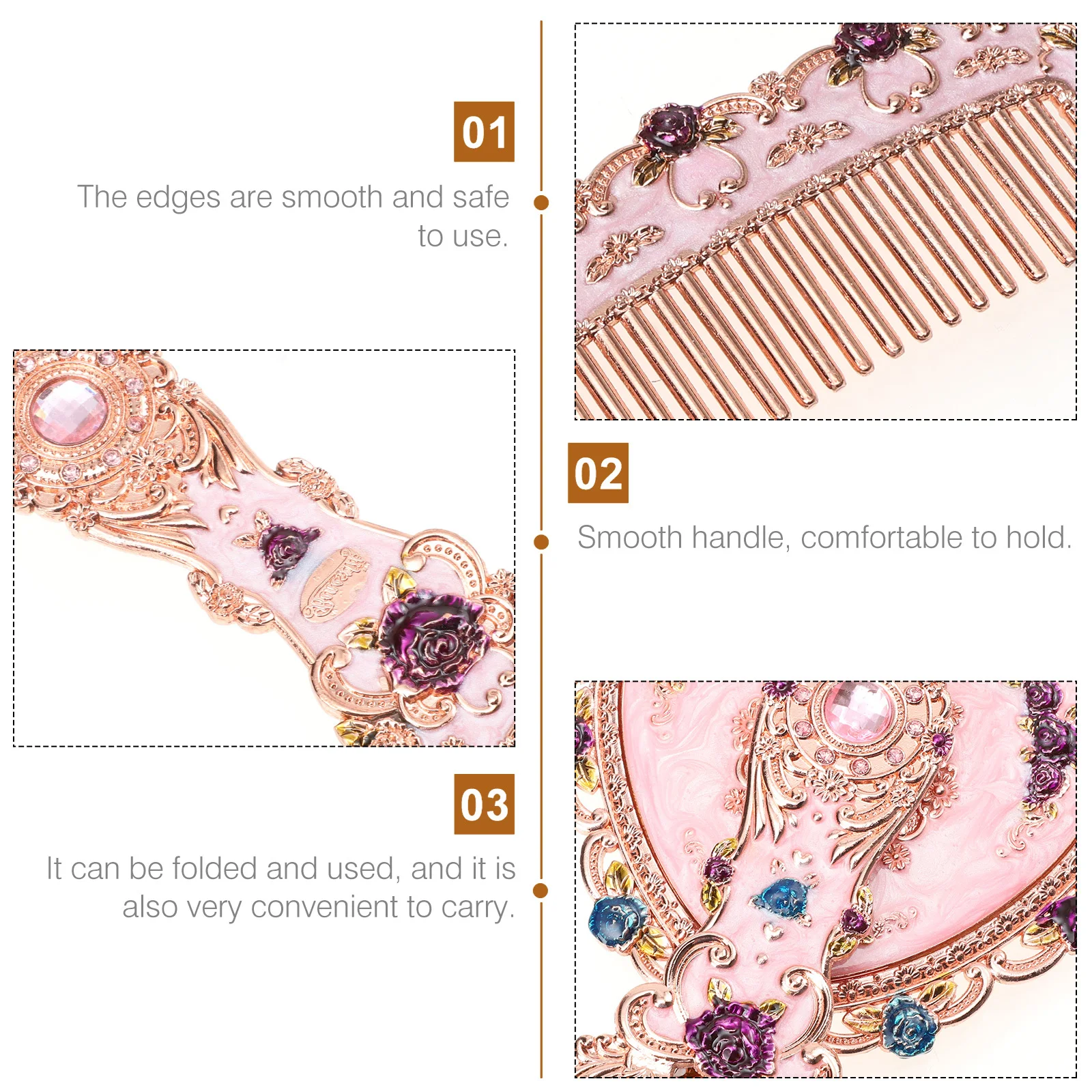 

1Set Foldable Vintage Handheld Mirror Comb Kit for Women Portable Makeup Vanity Accessory Mirror and Comb Set