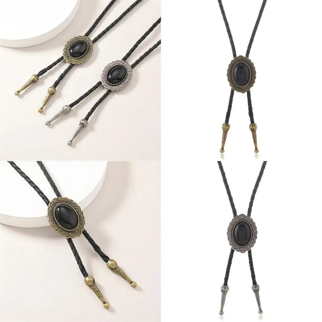 

652F Stylish Leather Cord Necklace With Gold Finish Flexible Length Adjustable For Dresses Tops Unisex Fashion Piece