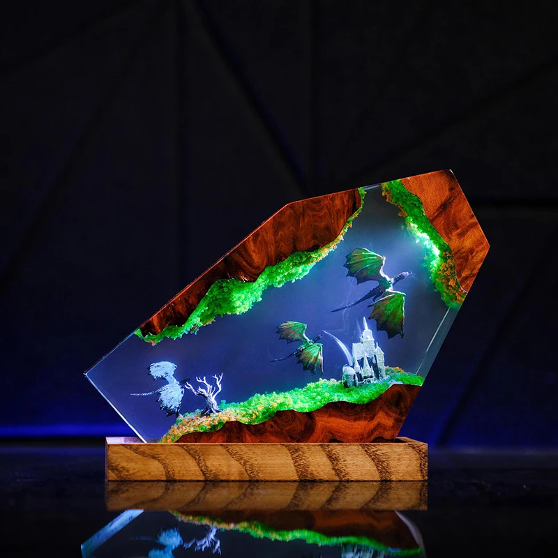 

Dragon Departure Organism Resin Table Light Creactive Art Decoration Lamp Flying Dragon Castle Theme Night Light USB Charge