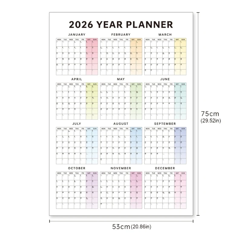 Настенный календарь-планировщик на 2026 год, датированный полным годом для просмотра календаря, годовой планировщик, семейный