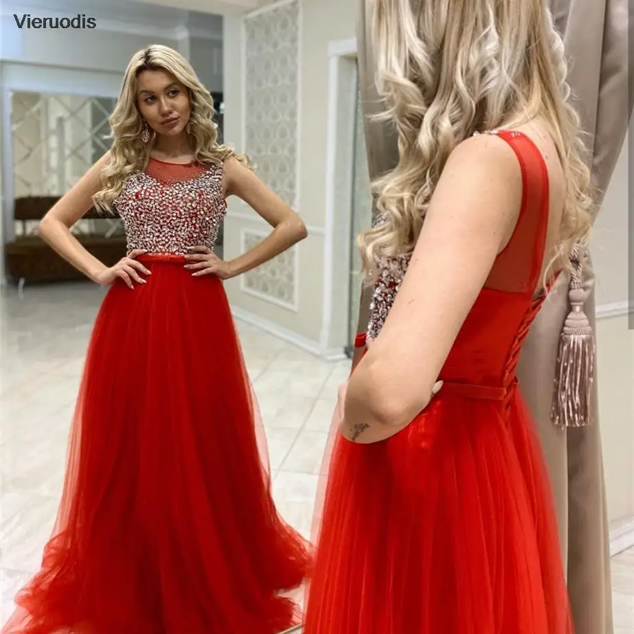 فستان سهرة أحمر على شكل حرف a رقبة دائرية بدون أكمام دانتيل مطرز خرز شيفون فيونكة بدون ظهر طول الأرض ذيل محكمة فستان حفلات 2022 #4