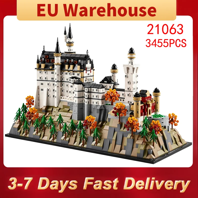 Blocs de construction château Neuschwanstein, 3455 pièces, briques d'architecture pour adultes, modèle de jouets, cadeaux de noël compatibles avec l'ensemble 21063