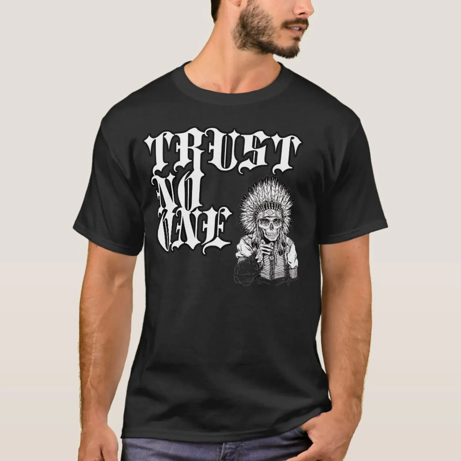 TRUST NO ONE NATIVE INDIAN T Shirt vintage Washed Slightly Unisex Casual fashion homme Stylish Breathable streetwear
