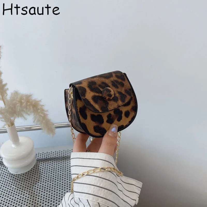 Ins Versatile Mini Women Shoulder Bag Retro PU Leather Chain Bags Leopard Printed Crossbody Style Perfect for Fall Winter Pouch