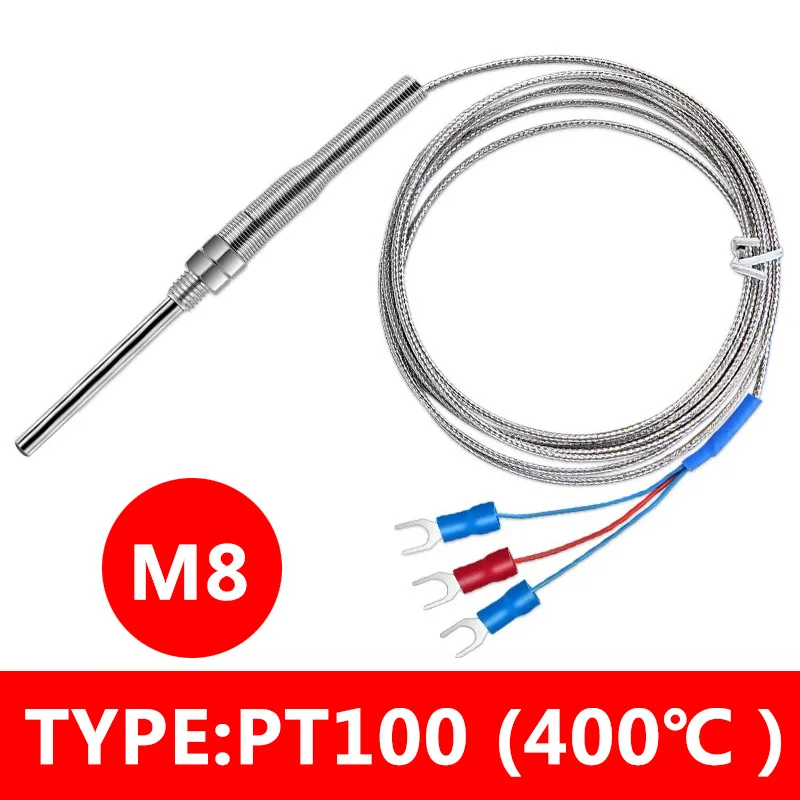 Thermocouple M8 PT100 Type 1m 2m 3m 4m 5m Temperature Sensor 50mm 150mm 100mm 200mm Probe Screw Thread Cable 400 degrees