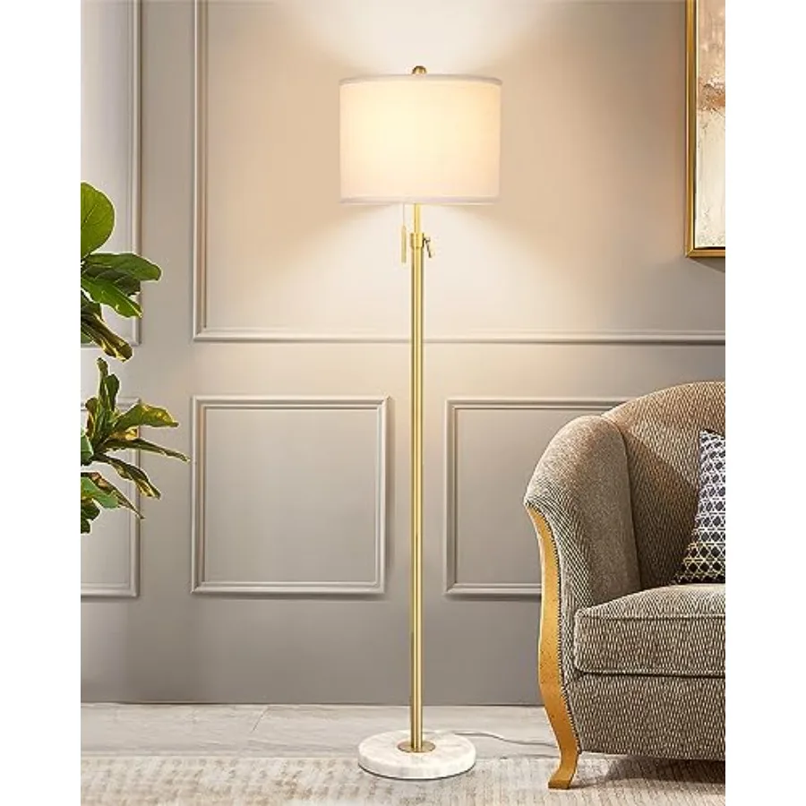 

Upgrade Gold Floor Lamps for Living Room 55"-67" Height Adjustable Modern Standing Lamp with Marble Base Pull Chain Switch 3-Wa