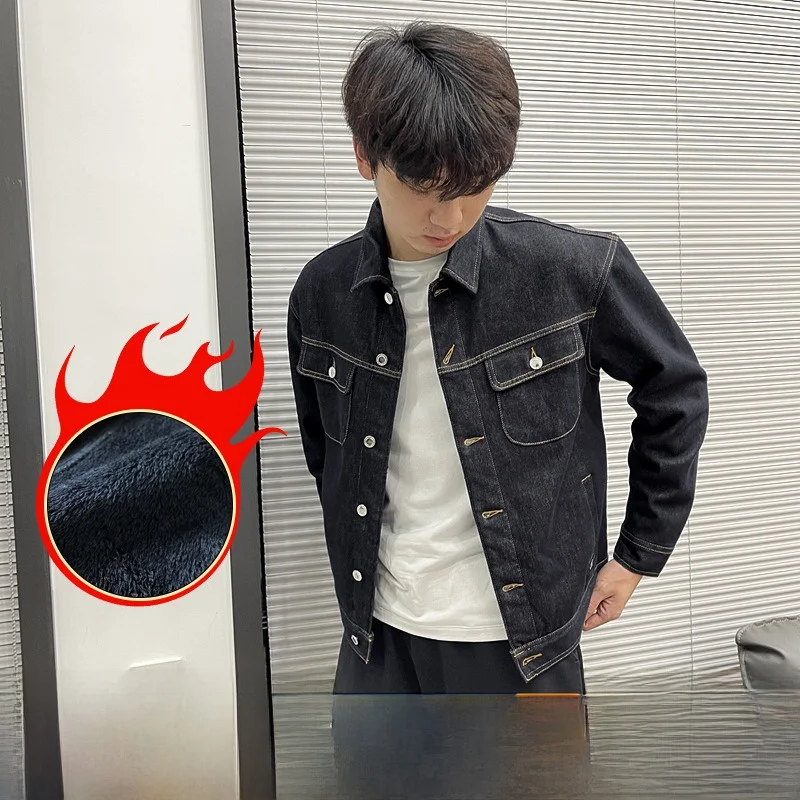 

Warm Fce Lined Thi High Ounce Denim Waed Autumn Winter Couple's Jaet Original Color Jeans Jaet Youth Faion