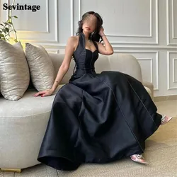 Sevintage Customized Black Saudi Arabic Satin Evening Dresses Spaghetti Strap Dubai Women Party Gowns Formal Prom Dresses 2023