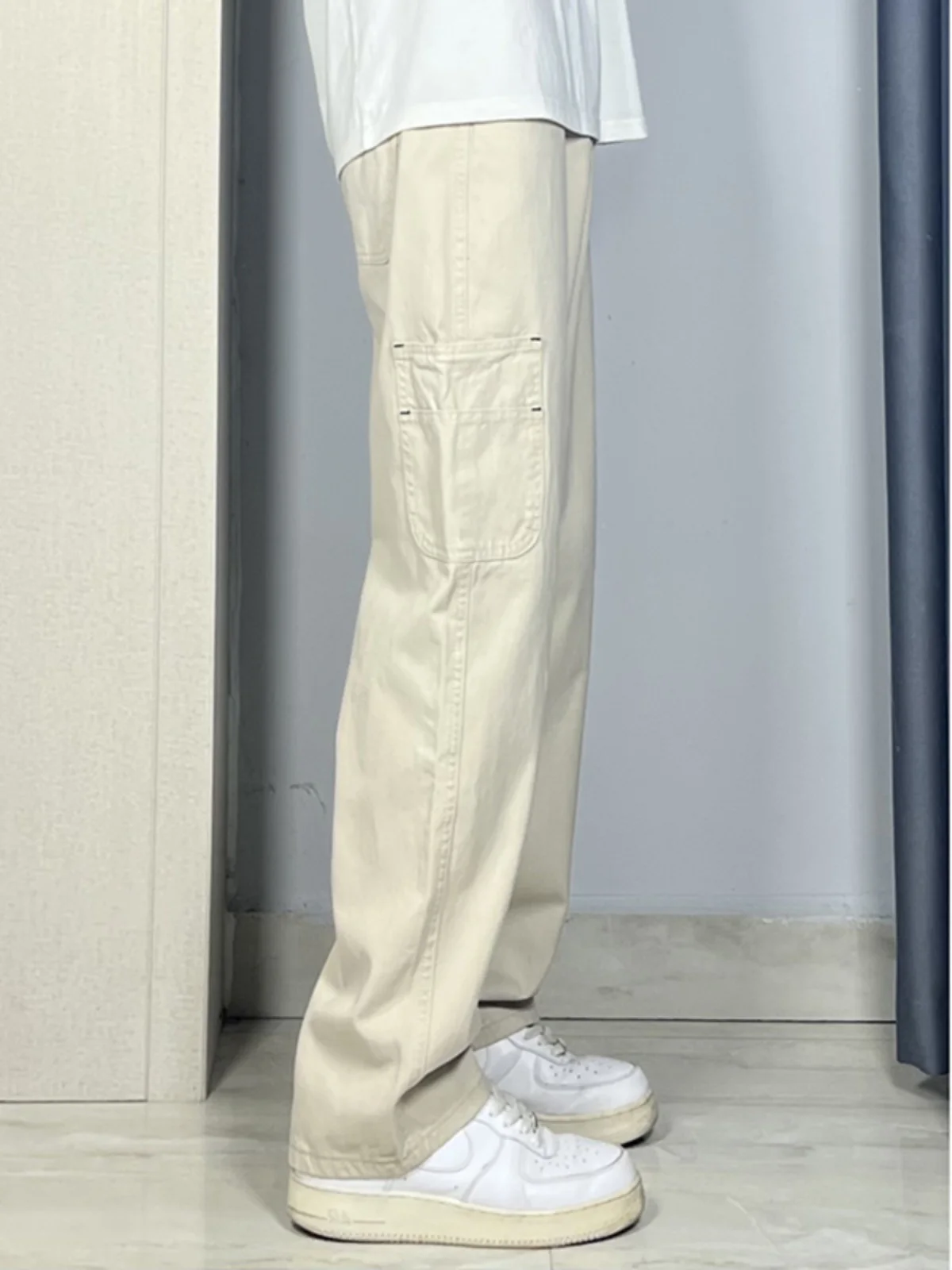 

Summer Men's Workwear Pants Long Straight Leggings with ket Log Cutting Sle Visual Lengthening Slimming Trousers