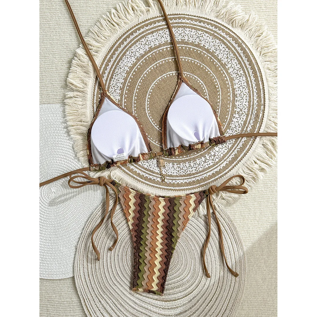 Sexy Waves Neckholder-Bikini, Damen-Badebekleidung, zweiteiliger Badeanzug mit hohem Beinausschnitt und Polsterung, Badeanzug, Badebekleidung, Schwimmbekleidung V6969C – Detail 3